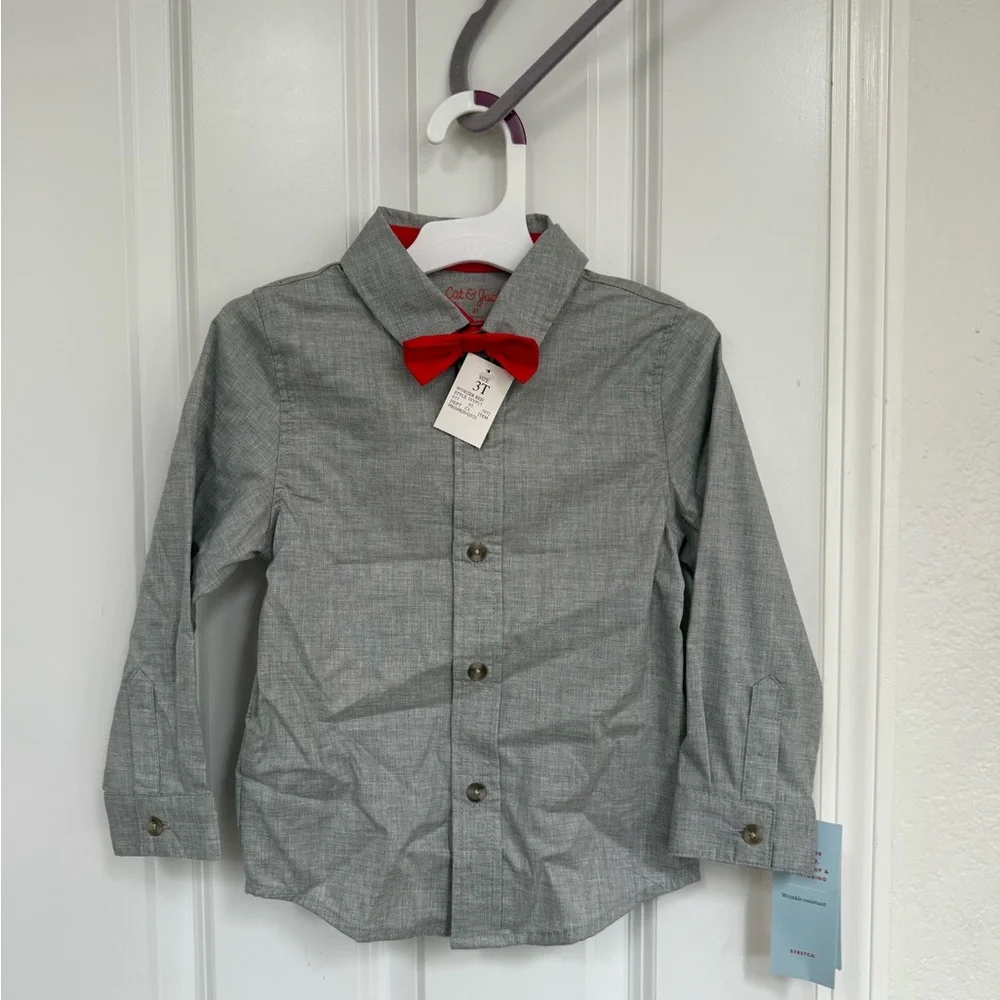 Gray Toddler Shirt with Red Bow Tie - Picture 1 of 3